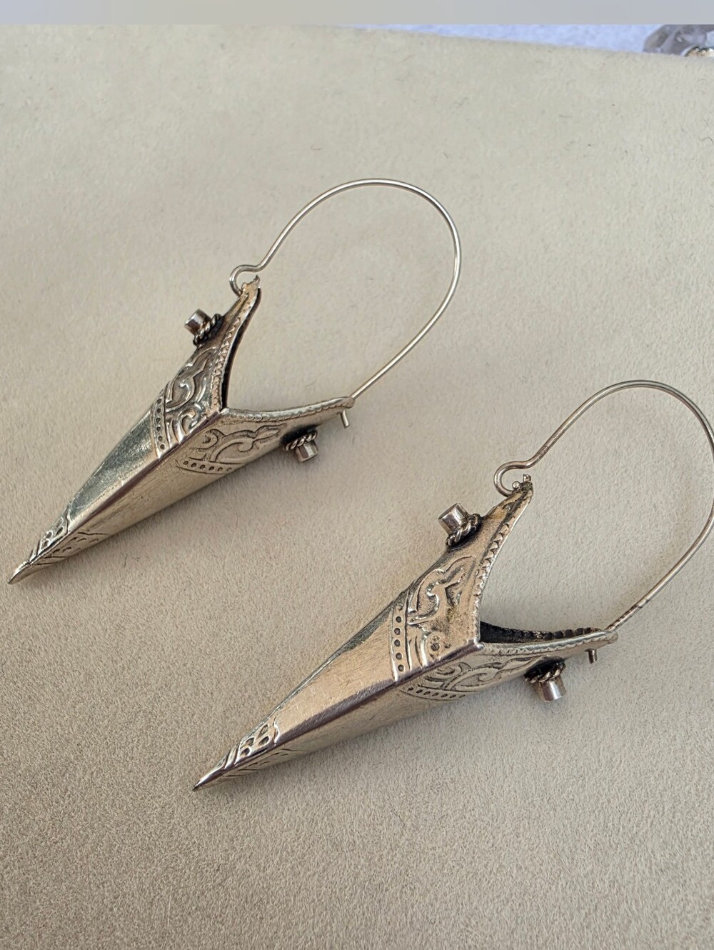 Handcrafted Silver-Tone Pointed Dangle Earrings